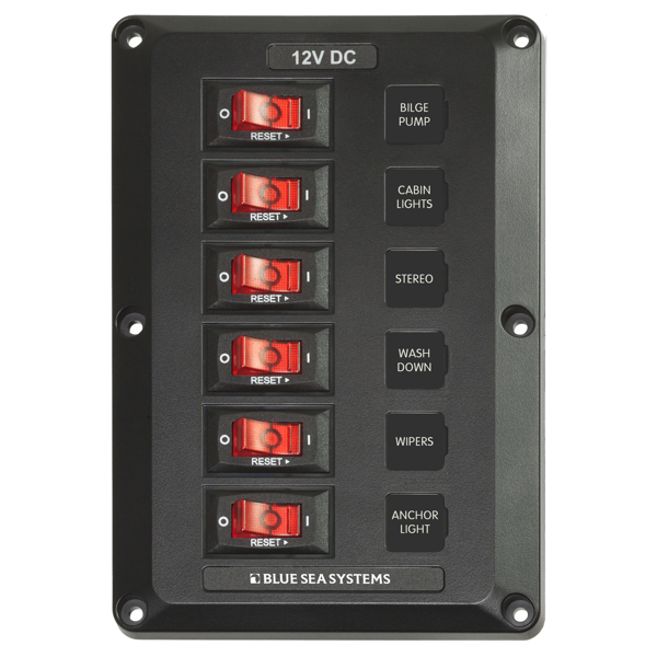 BlueSea Switch Panel - Below Deck 12V DC Circuit Breakers 6 Switches