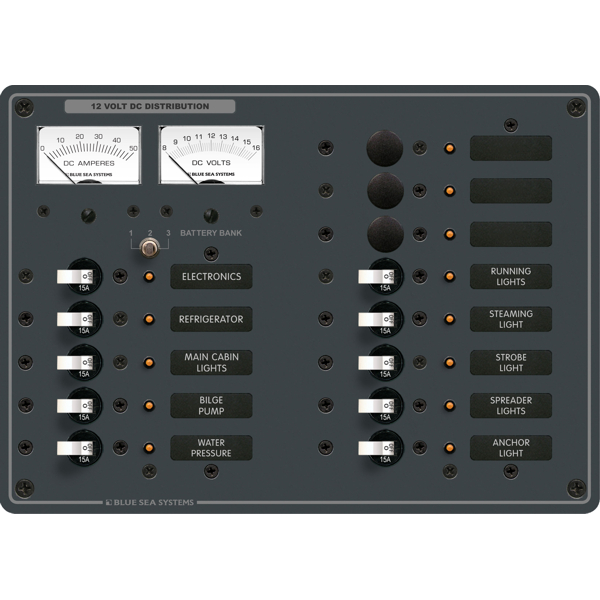 Blue Sea Panel 13 Pos Inc Volt/ammeter 24v