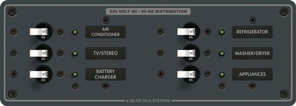 Blue Sea Panel 230vac 6 Pos Horz