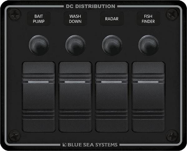 Blue Sea 4-pos Ip66 W/proof-h Circuit Breaker Panel Bk